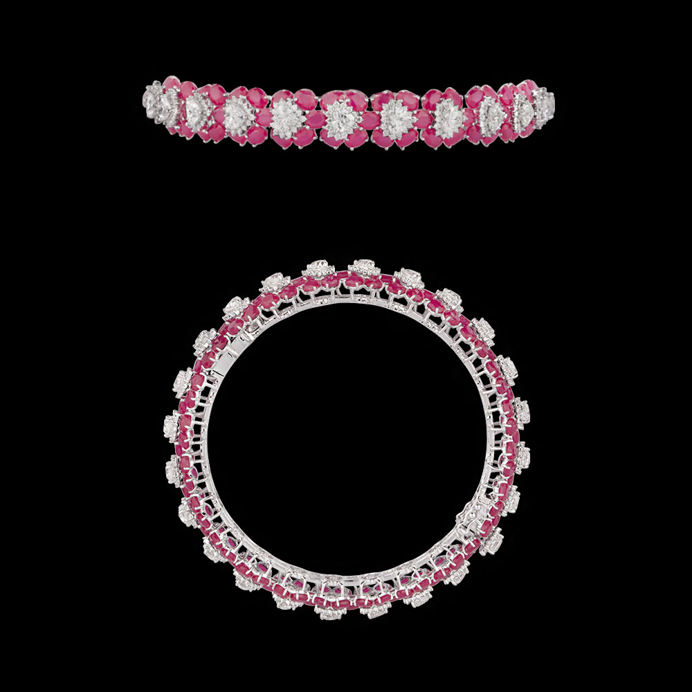 Gemstone Bangles – 18K White Gold | Gharenu GH062BNGTBN-1068A(R)