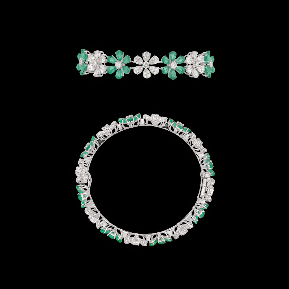 Gemstone Bangles – 14K White Gold | Gharenu GH078BNGSPJBG-0353(E)
