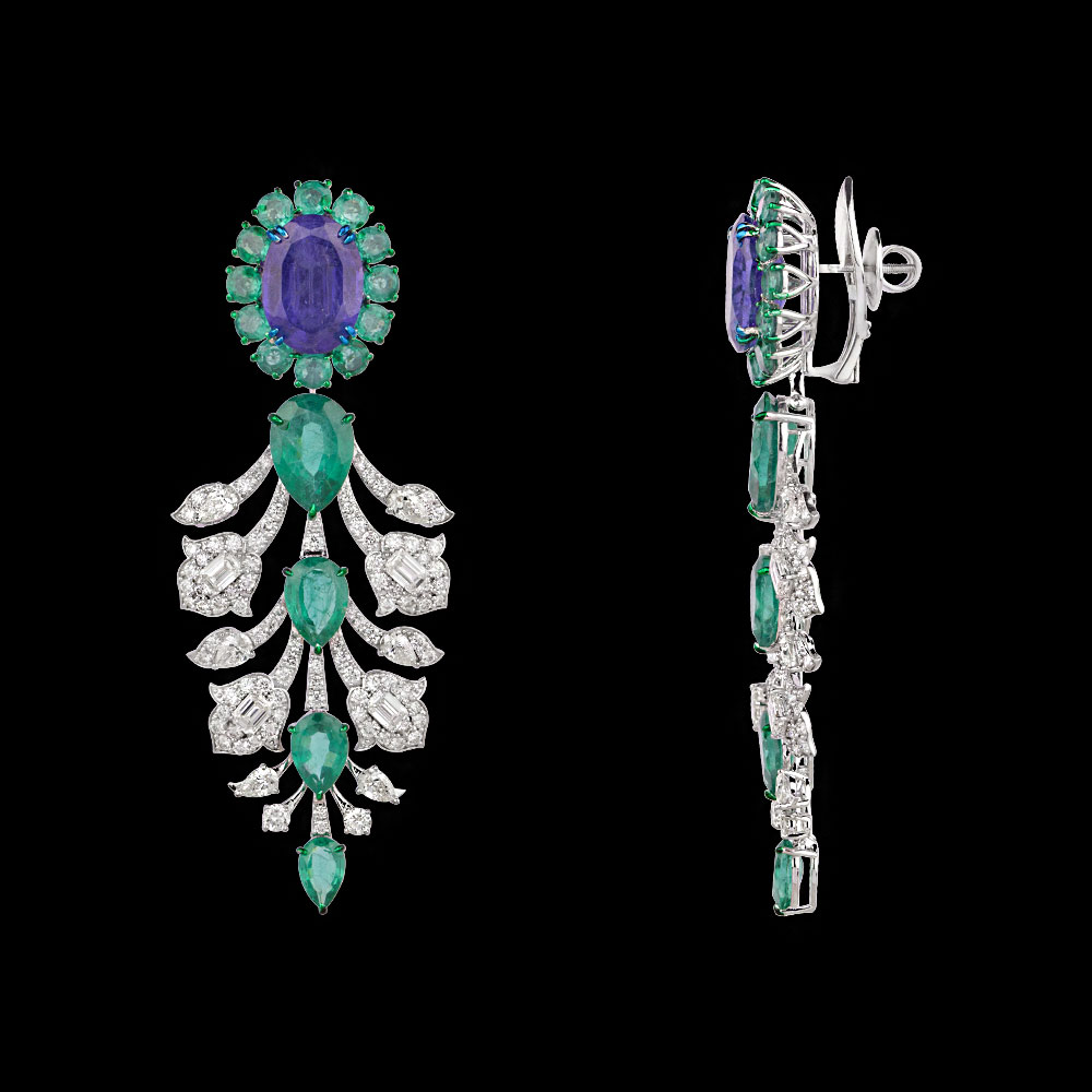 Gemstone Earrings – 14K White Gold | Gharenu GH062NETNE-0694(B-E)