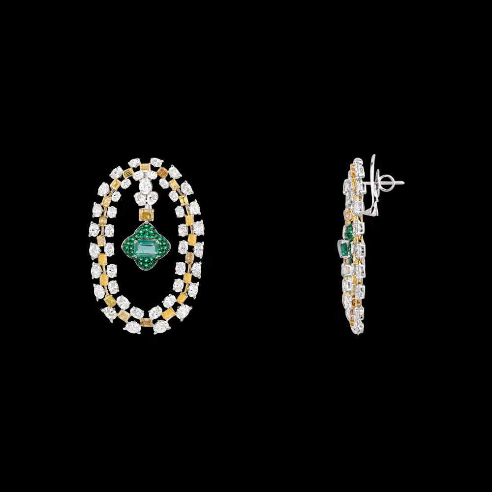 Gemstone Earrings – 14K Two Tone (White Gold + Yellow Gold) | Gharenu GH062NETNE-0916(E)