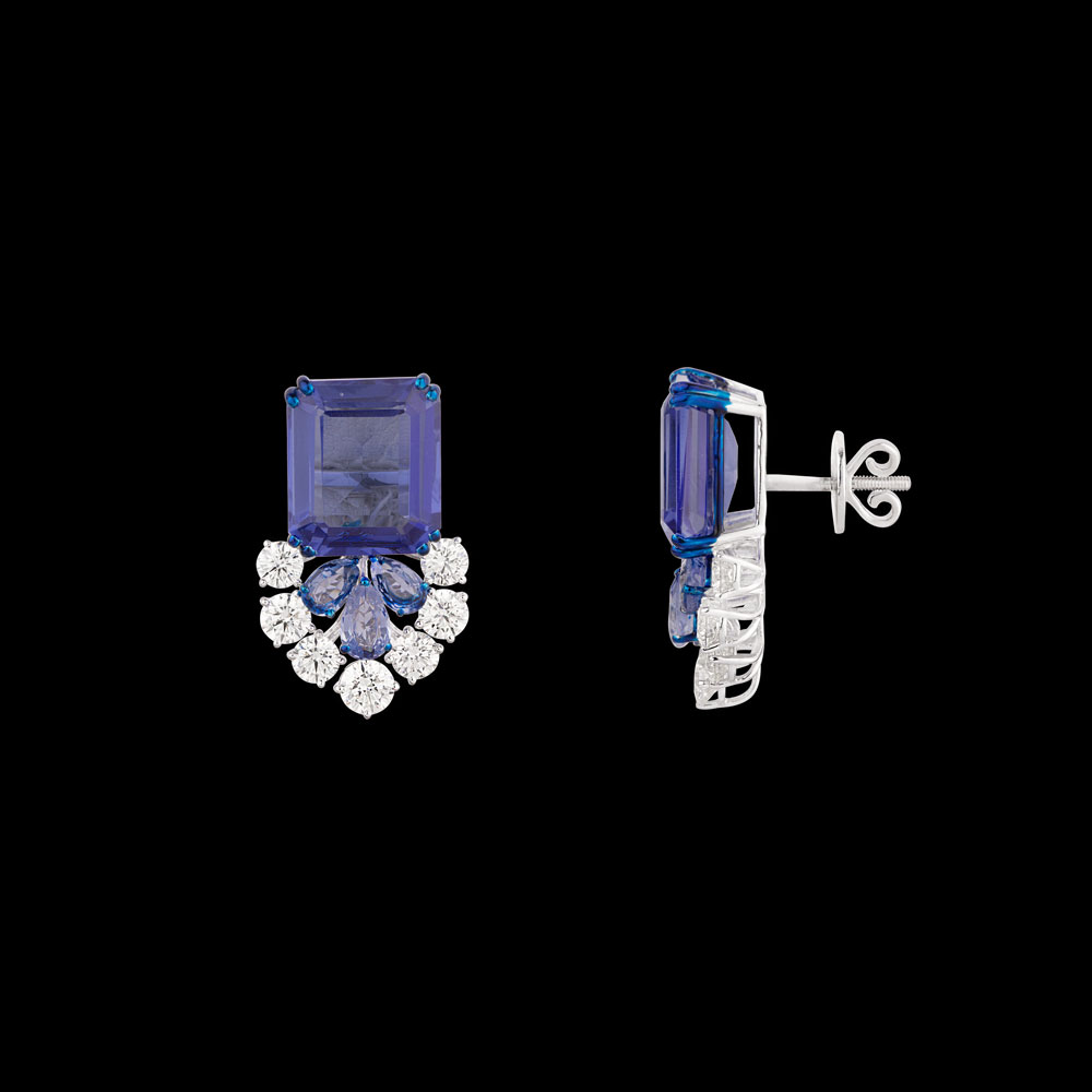 Gemstone Earrings – 14K White Gold | Gharenu GH073NEVCADDD-29E(TZ)