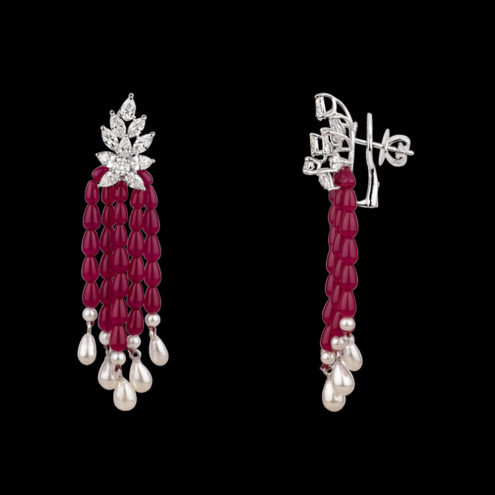 Gemstone Earrings – 14K White Gold | Gharenu GH078NESPJER-0227(R-P)