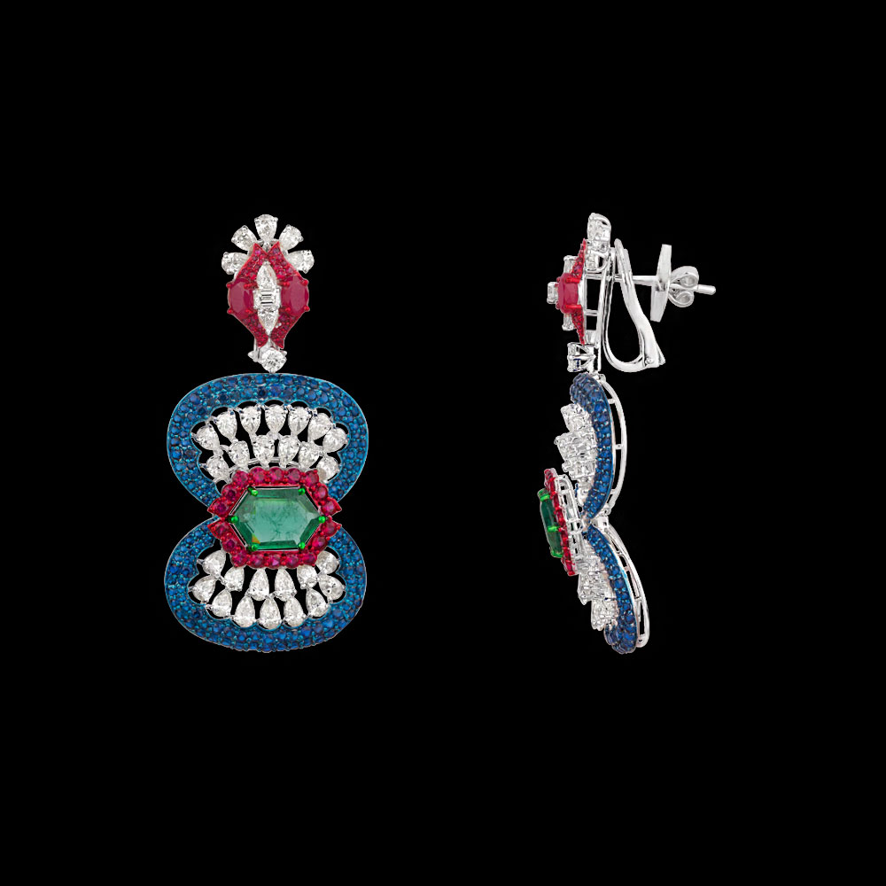 Gemstone Earrings – 14K White Gold | Gharenu GH081NEER0362(B-R-E)