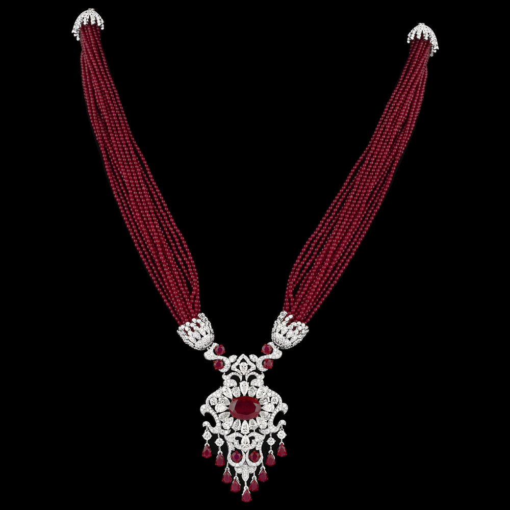 Gemstone Necklaces – 14K White Gold | Gharenu GH004NCKNDP13033(R)