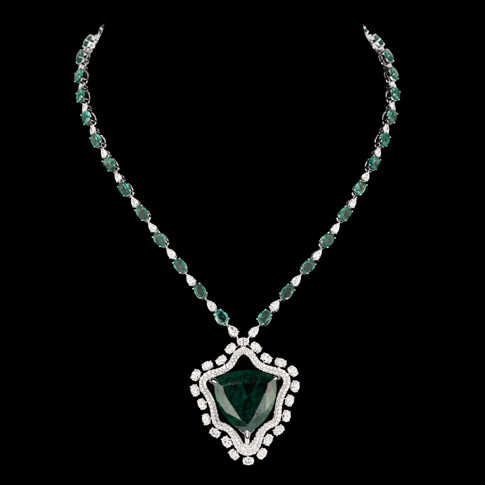 Gemstone Necklaces – 18K White Gold | Gharenu GH074NCKTNCK-224(E)