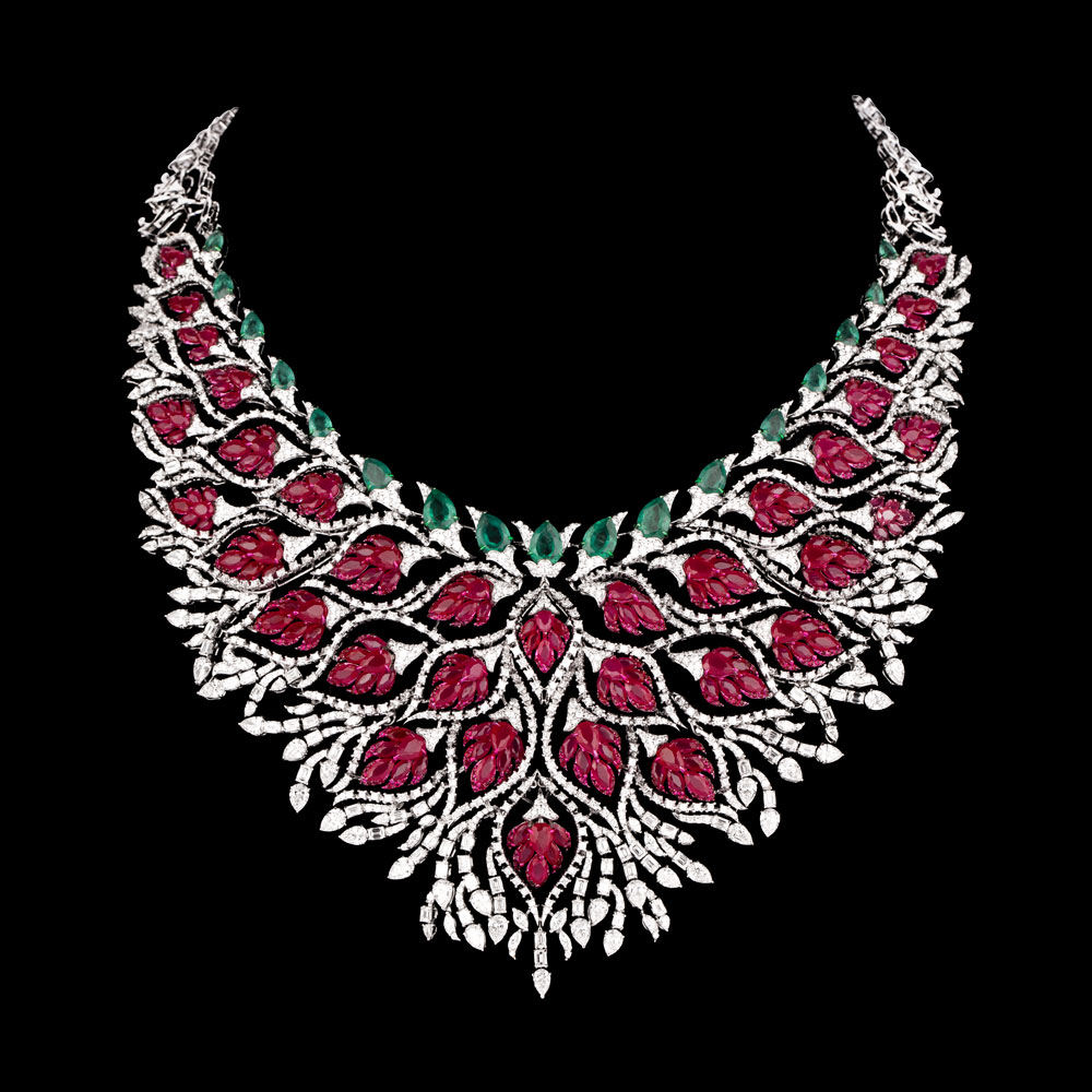 Gemstone Necklaces – 18K White Gold | Gharenu GH078NCKSPJNK-0081(E-R)