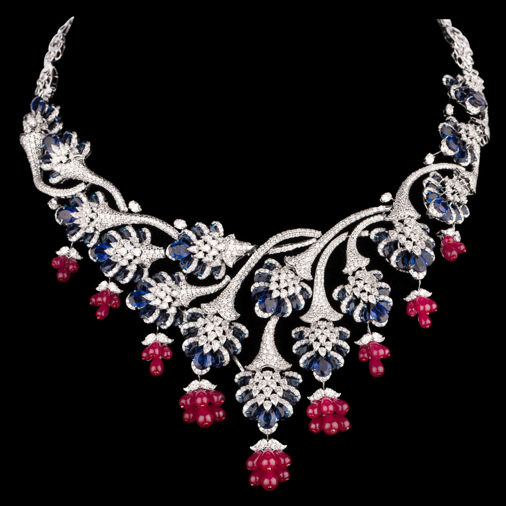 Gemstone Necklaces – 18K White Gold | Gharenu GH078NCKSPJNK-0082(B-R)