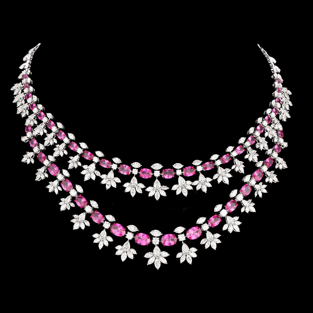 Gemstone Necklaces – 18K White Gold | Gharenu GH078NCKSPJNK-0128(PK)