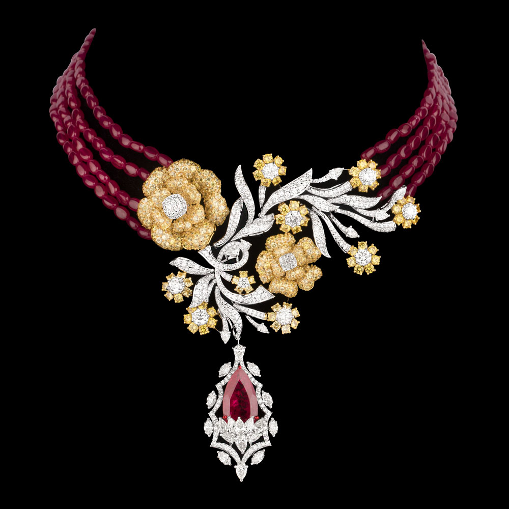 Gemstone Necklaces – 14K White Gold | Gharenu GH078NCKSPJNK-0208(YS-R)