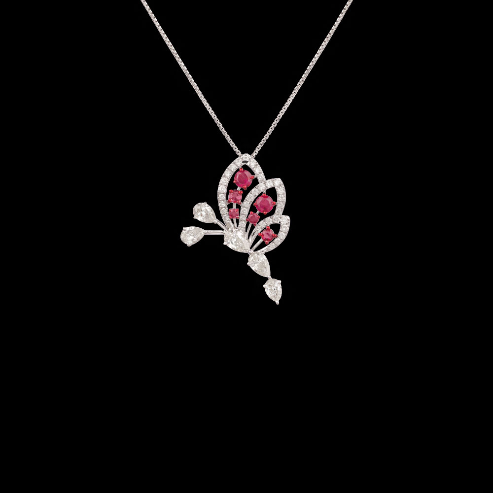 Gemstone Pendants – 18K White Gold | Gharenu GH062PDTPS-0580(R)