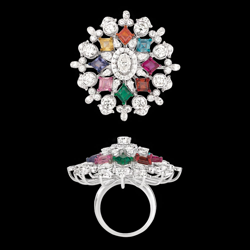 Gemstone Rings – 14K White Gold | Gharenu GH004RNGNDP447149(E-B)