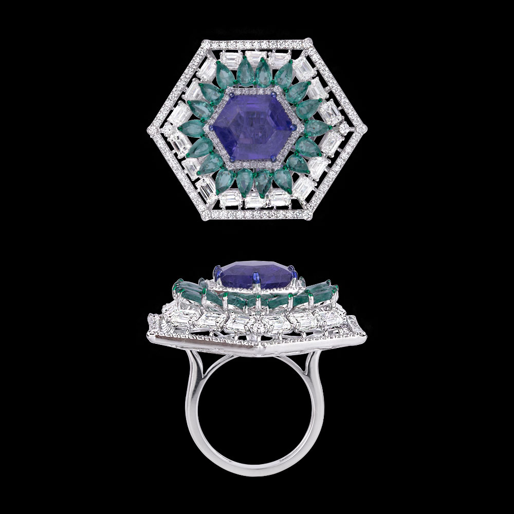 Cocktail Rings – 18K White Gold | Gharenu GH062RNGTRL-2782(B-E)