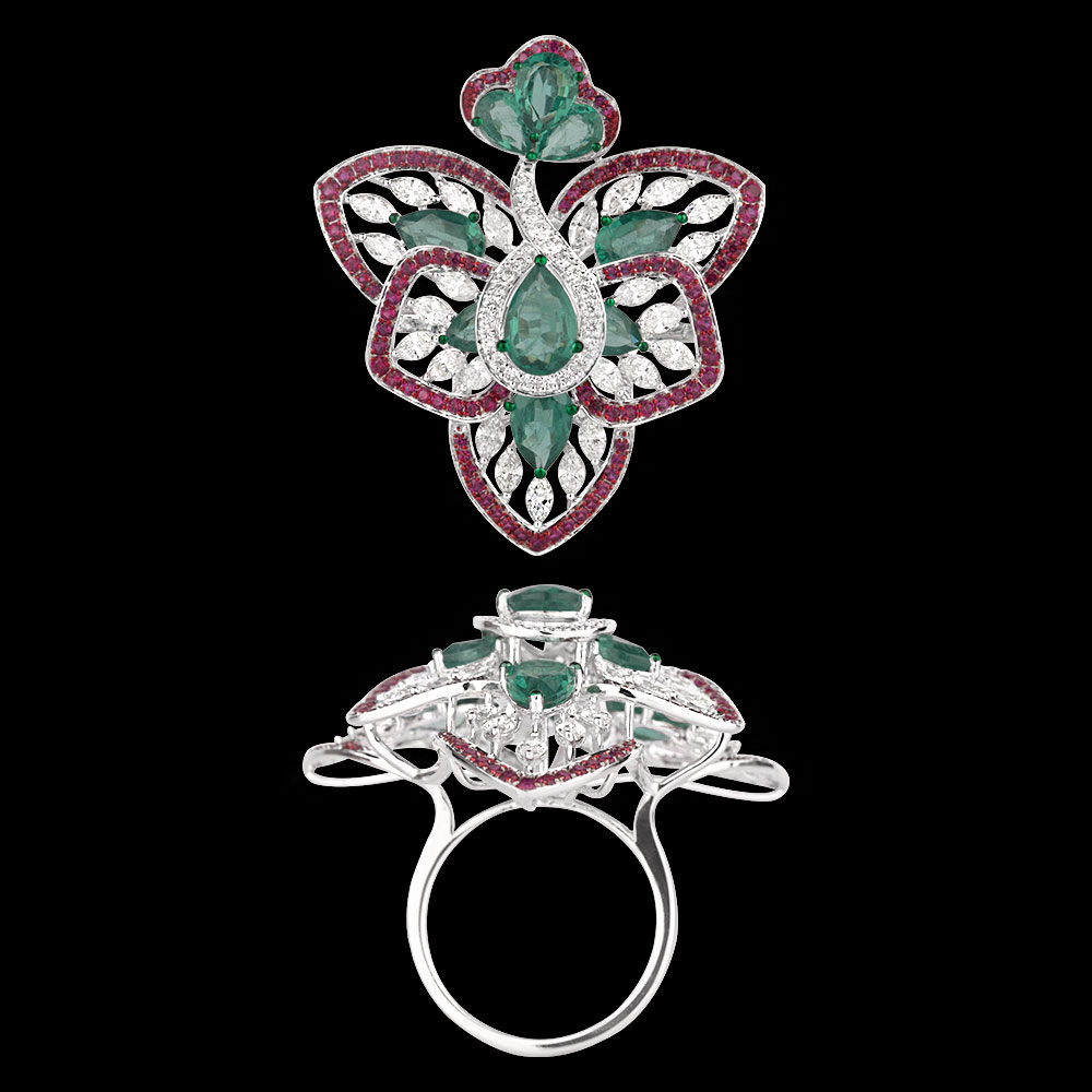 Gemstone Rings – 14K White Gold | Gharenu GH062RNGTRL-3010(E-R)