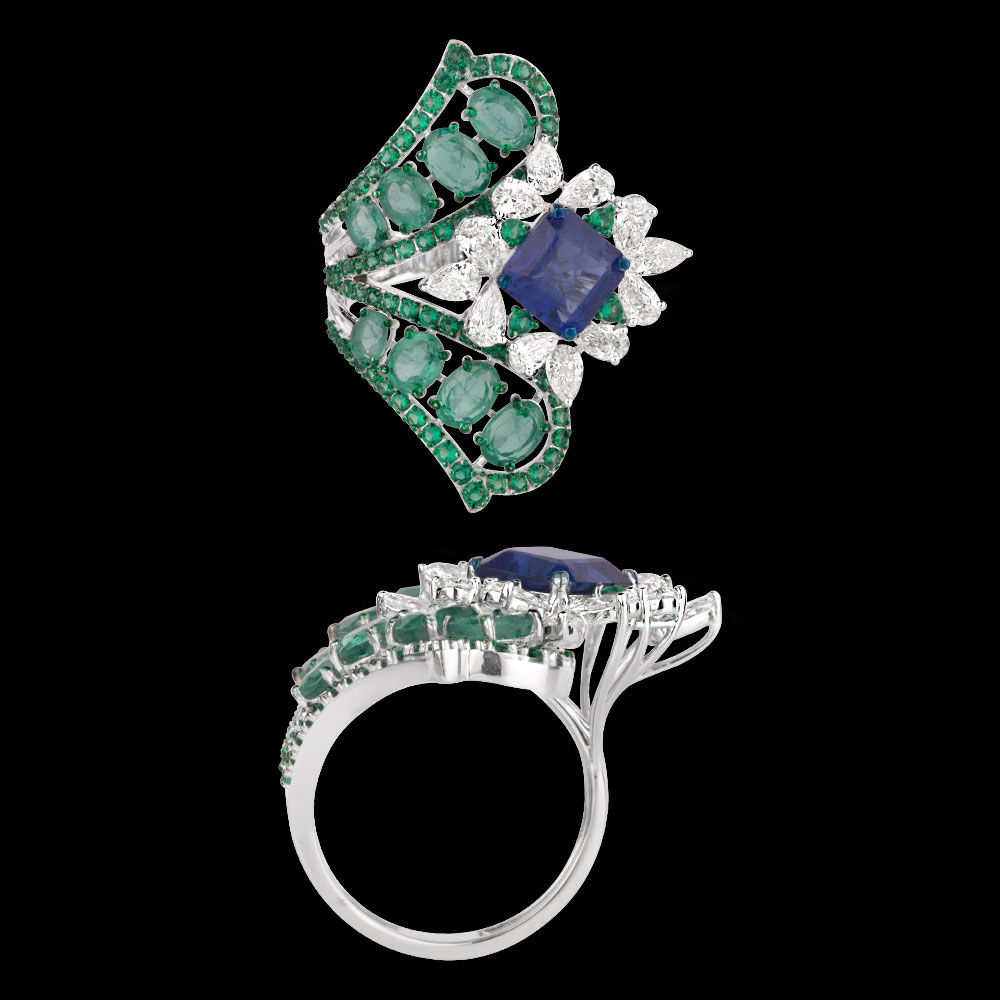 Gemstone Rings – 14K White Gold | Gharenu GH062RNGTRL-3015(B-E)