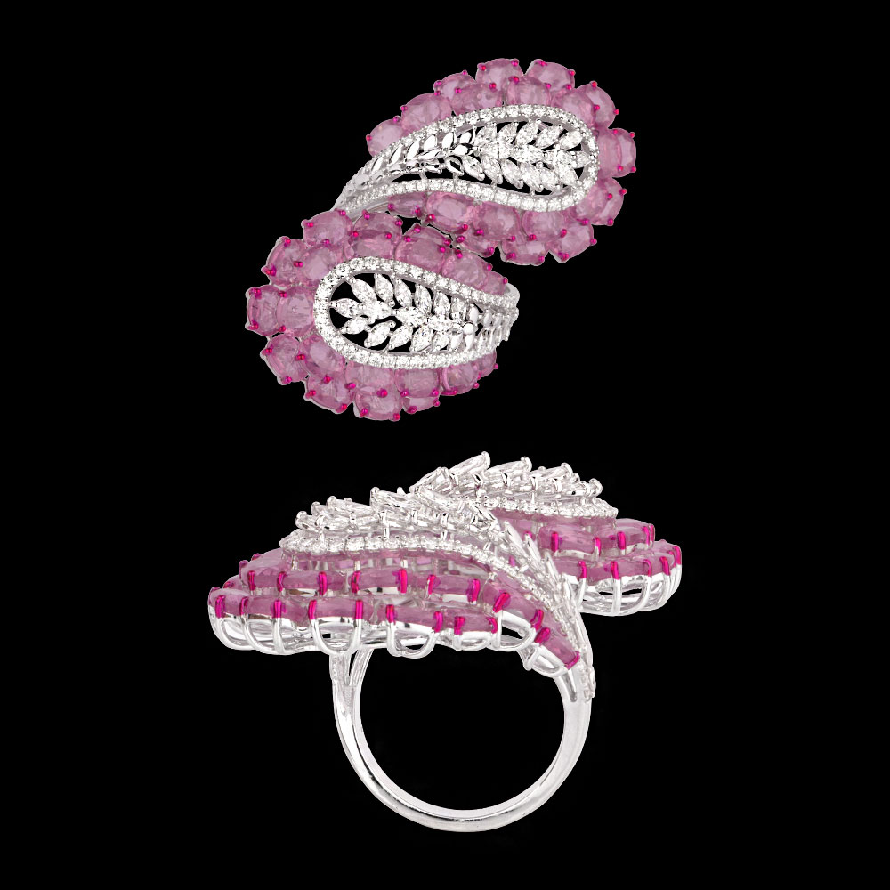 Gemstone Rings – 18K White Gold | Gharenu GH081RNGRI0396(PK)