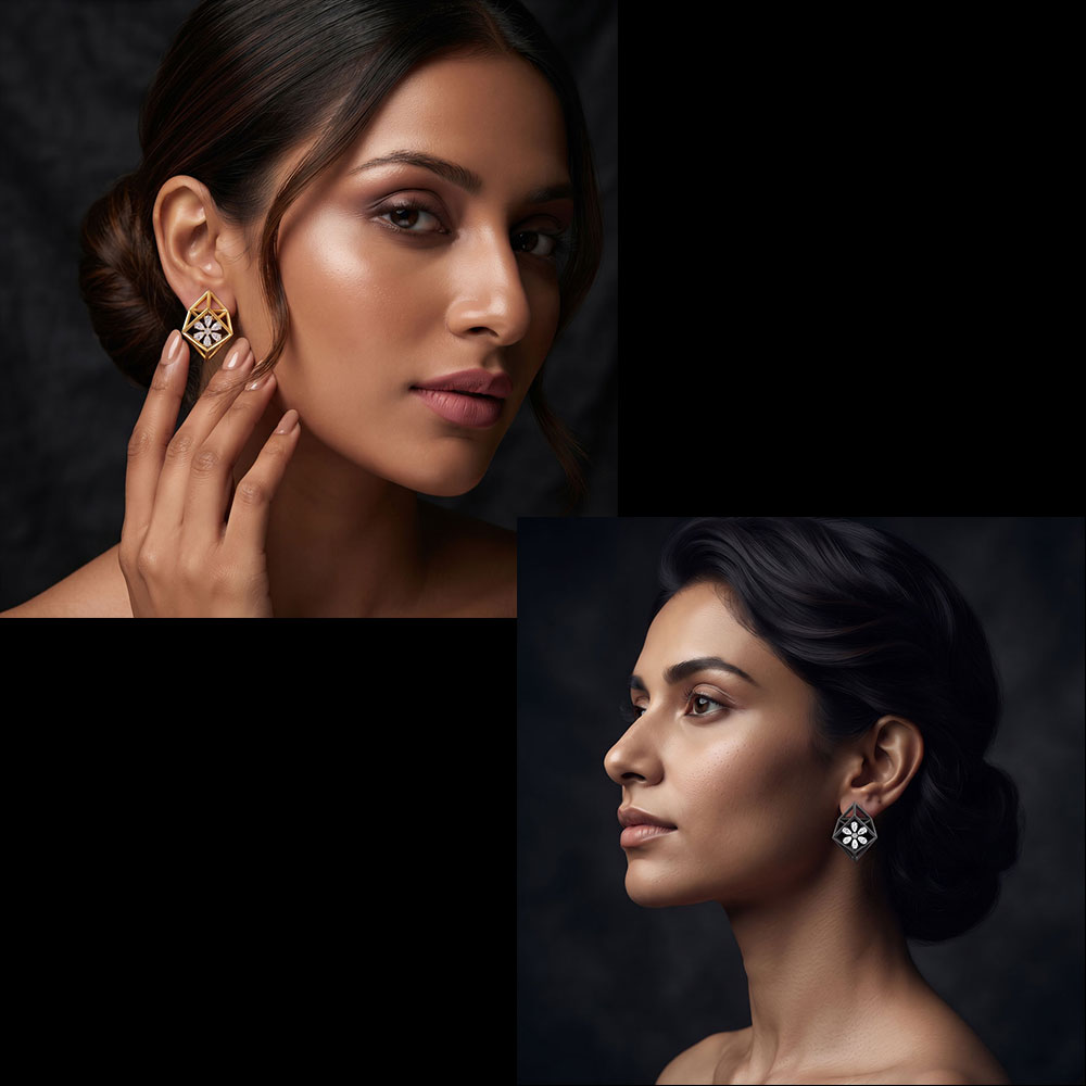 Illusion Earrings – 14K Two Tone (White Gold + Yellow Gold) | Gharenu GH004ERGNDP301691 Illusion Earrings – 14K Two Tone (White Gold + Yellow Gold) | Gharenu GH004ERGNDP301691